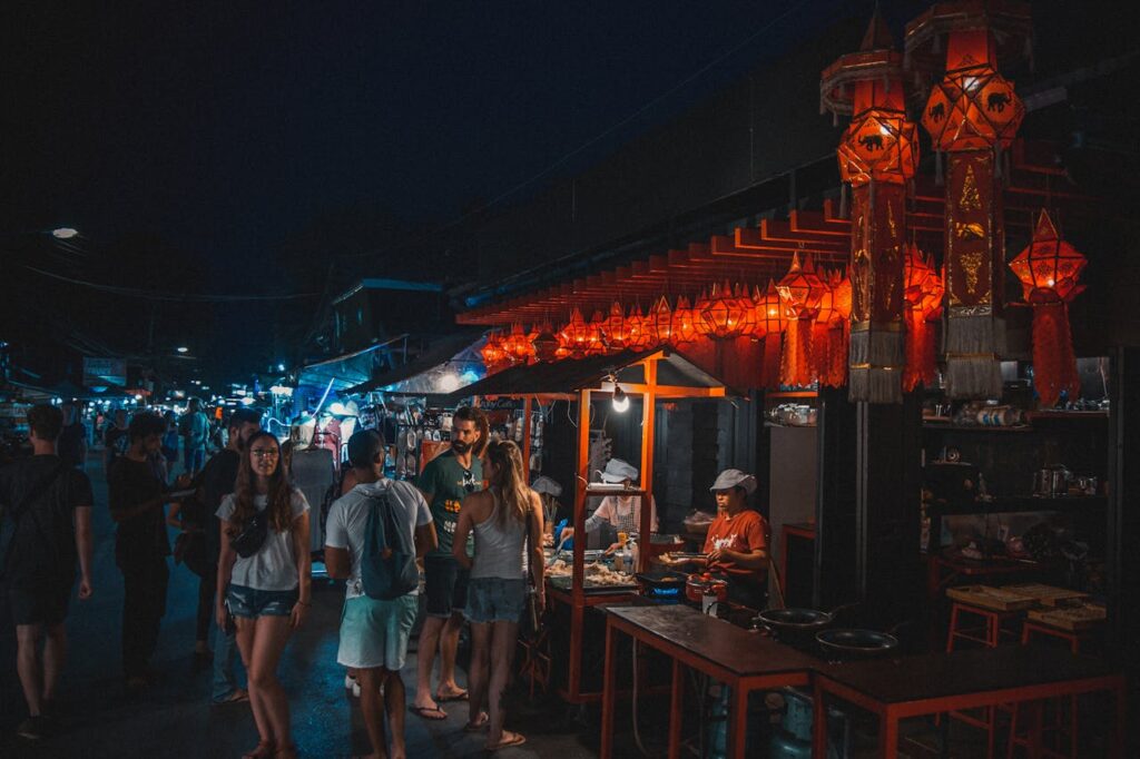 People walking in Thai Street Market 